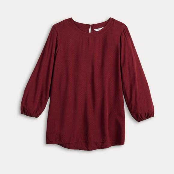 Women's Croft & Barrow Simple Blouse Maroon Red Dark Red Wine Merlot Size XL - Picture 2 of 11